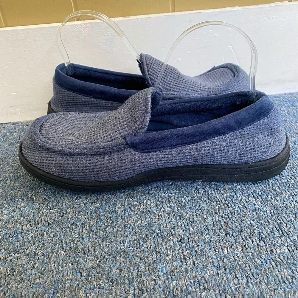 Home Top men 10.5 waffle texture slip on slippers blue